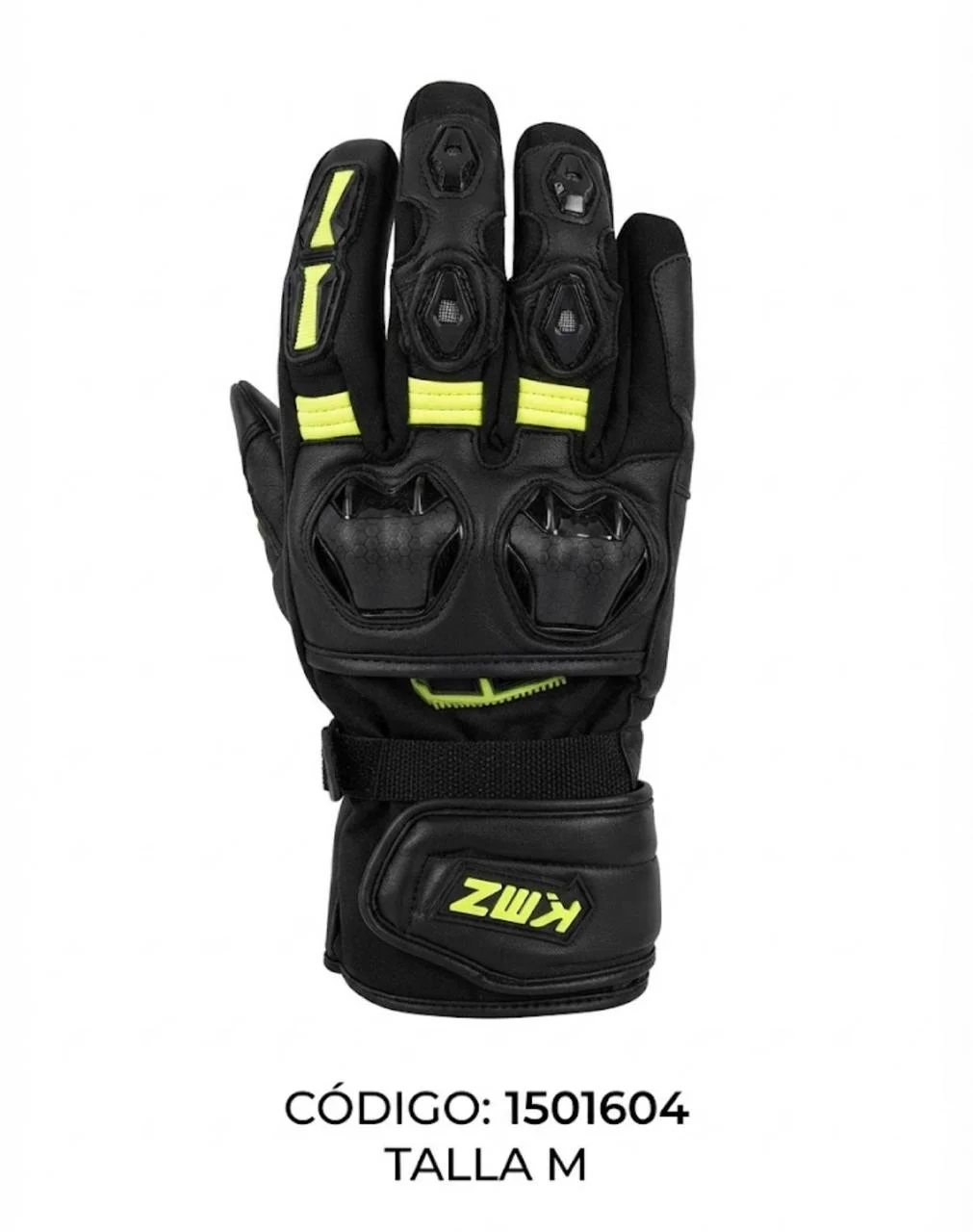 GUANTES KMZ LARGOS CUERO NEGRO NEON T/M