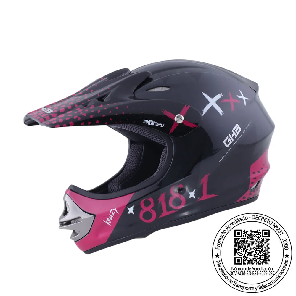 CASCO GHB 818 DOT KRAZY NEGRO ROSA