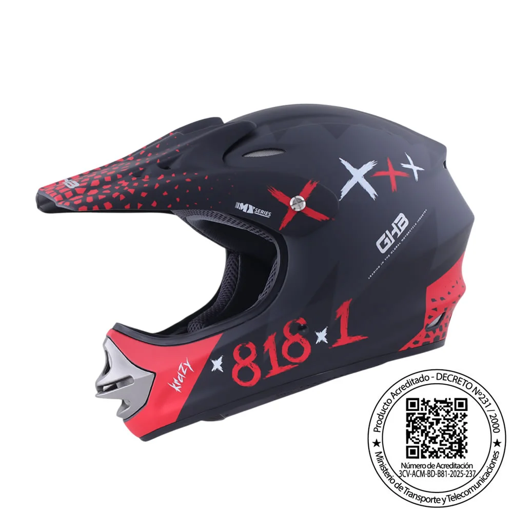 CASCO GHB 818 DOT KRAZY NEGRO ROJO MATTE