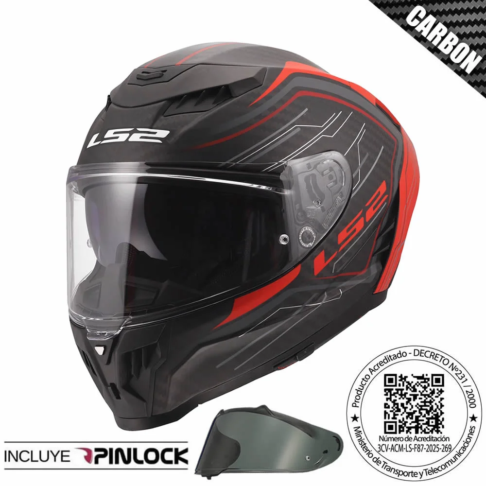 CASCO LS2 FF807 DRAGON CARBON SUBIC ROJO MATE