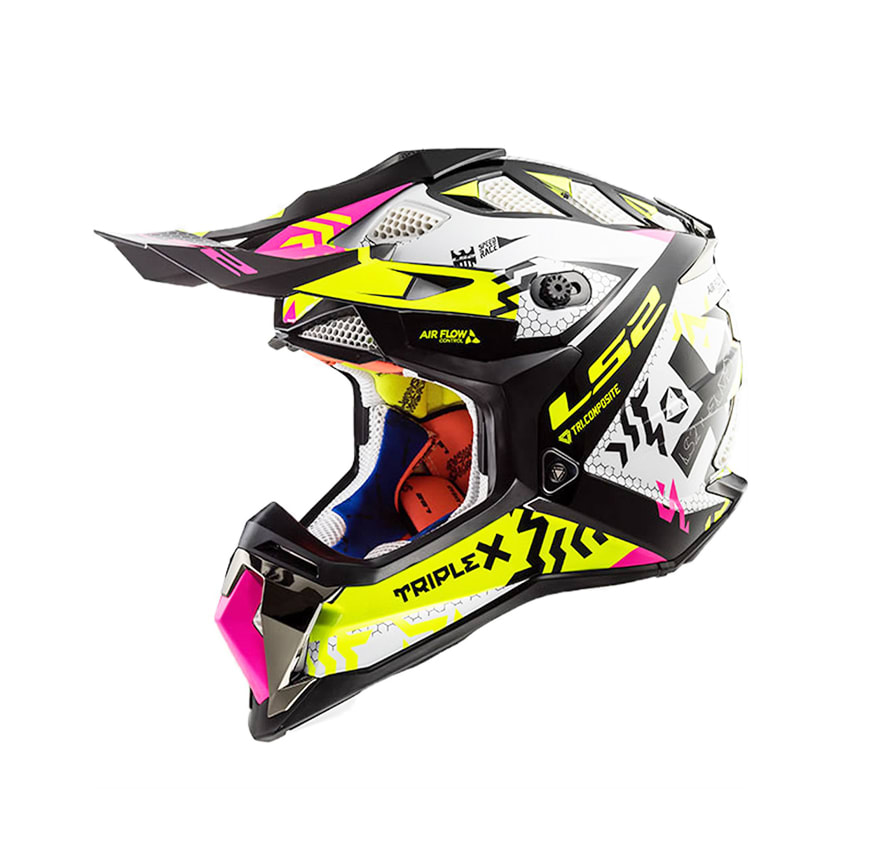 CASCO LS2 MX 470 SUBVERTER TRIPLEX NEG/ROSA/AMARILLO