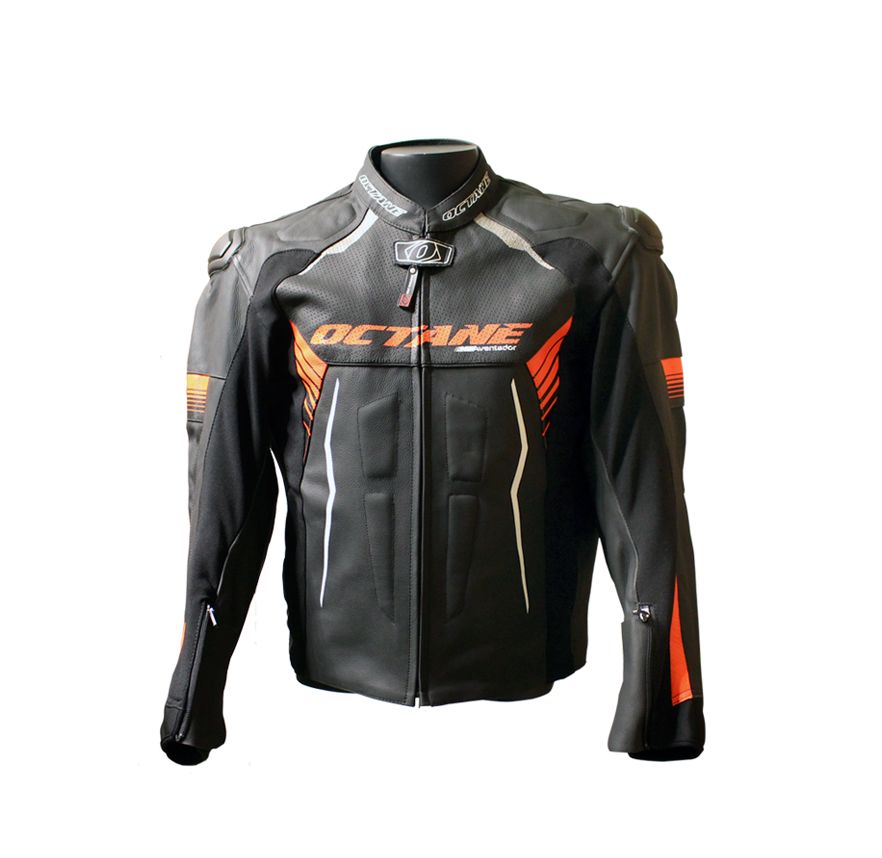 CHAQUETA OCTANE AVENTADOR CUERO NEGRO ROJO