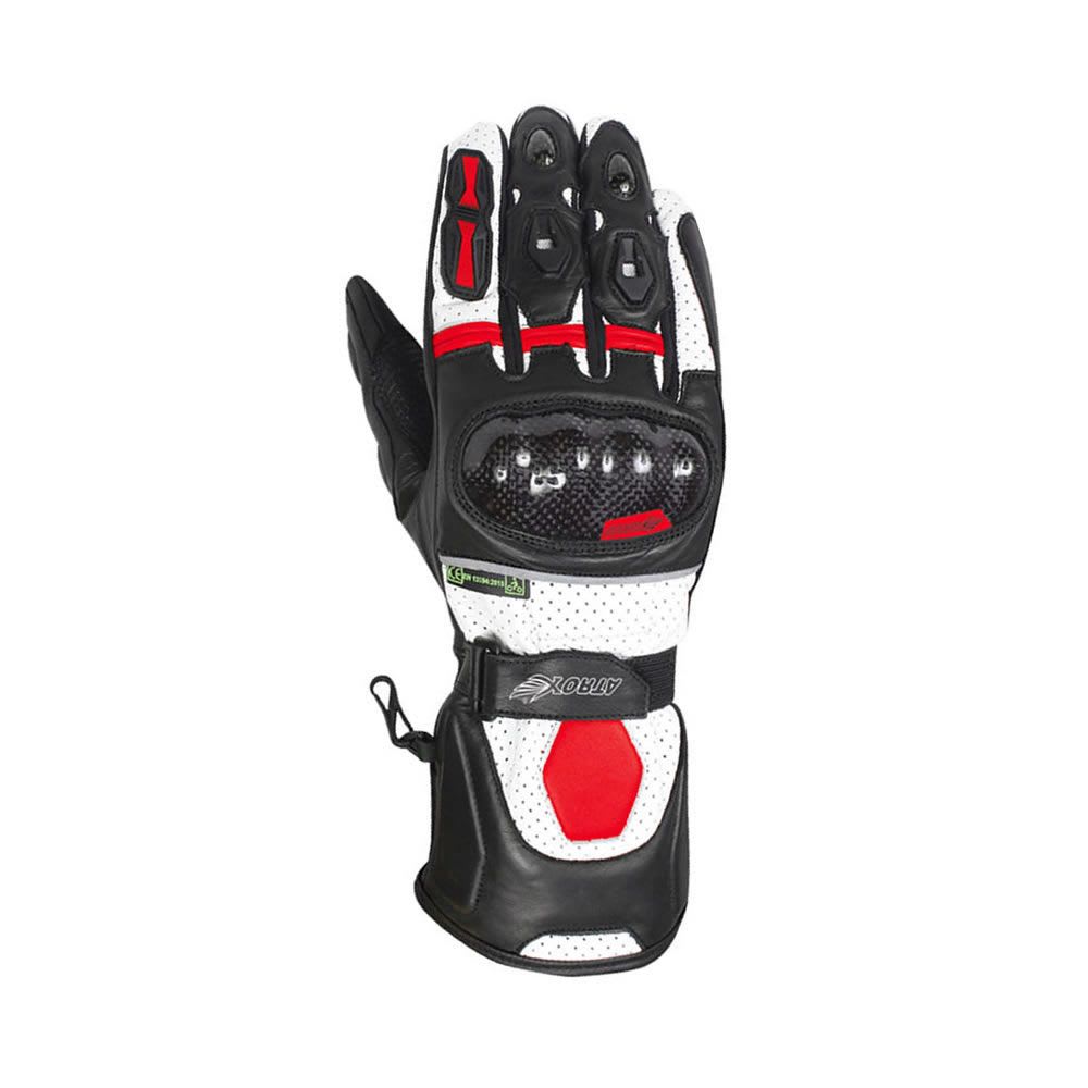 GUANTE ATROX CE 4312 LARGO CUERO NEGRO/ROJO
