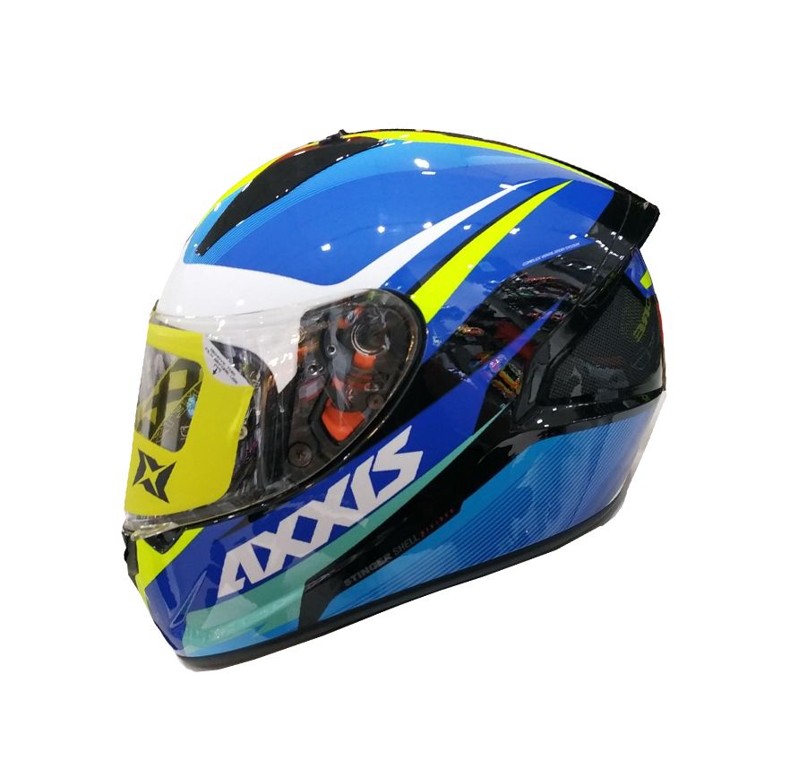 CASCO AXXIS STINGER DIVIDE AZUL BLANCO AMARILLO FLUOR