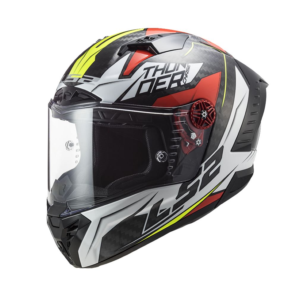 CASCO CARBONO LS2 FF805 THUNDER CHASE BLANCO ROJO