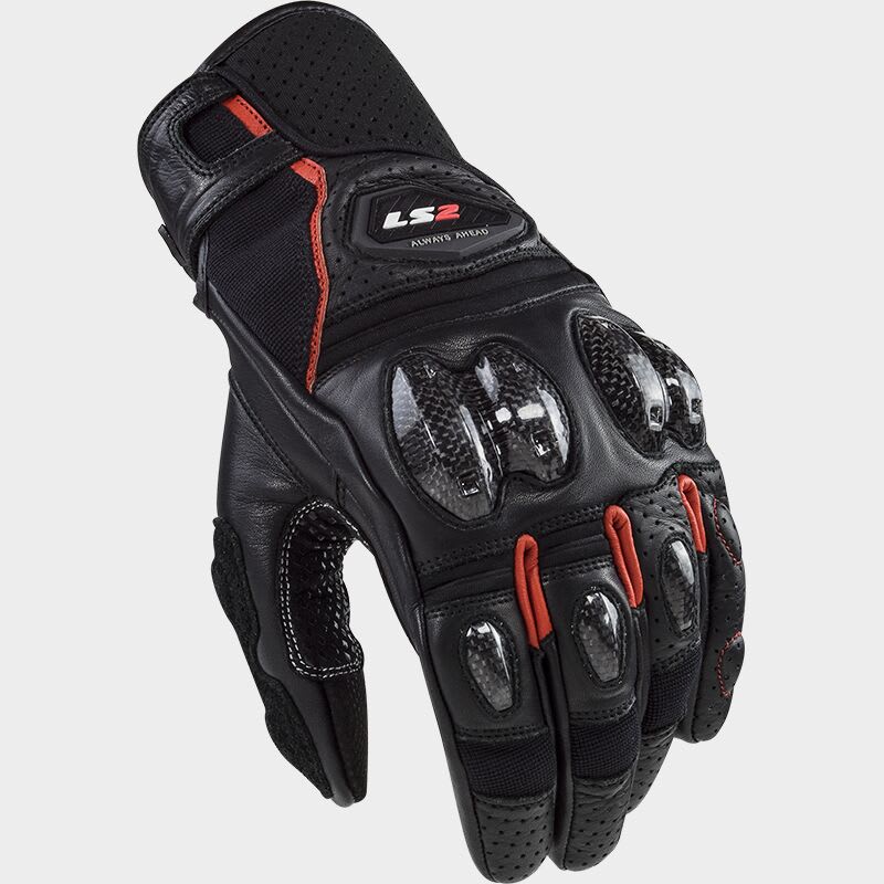 GUANTE LS2 SPARK II CUERO NEGRO ROJO HOMBRE