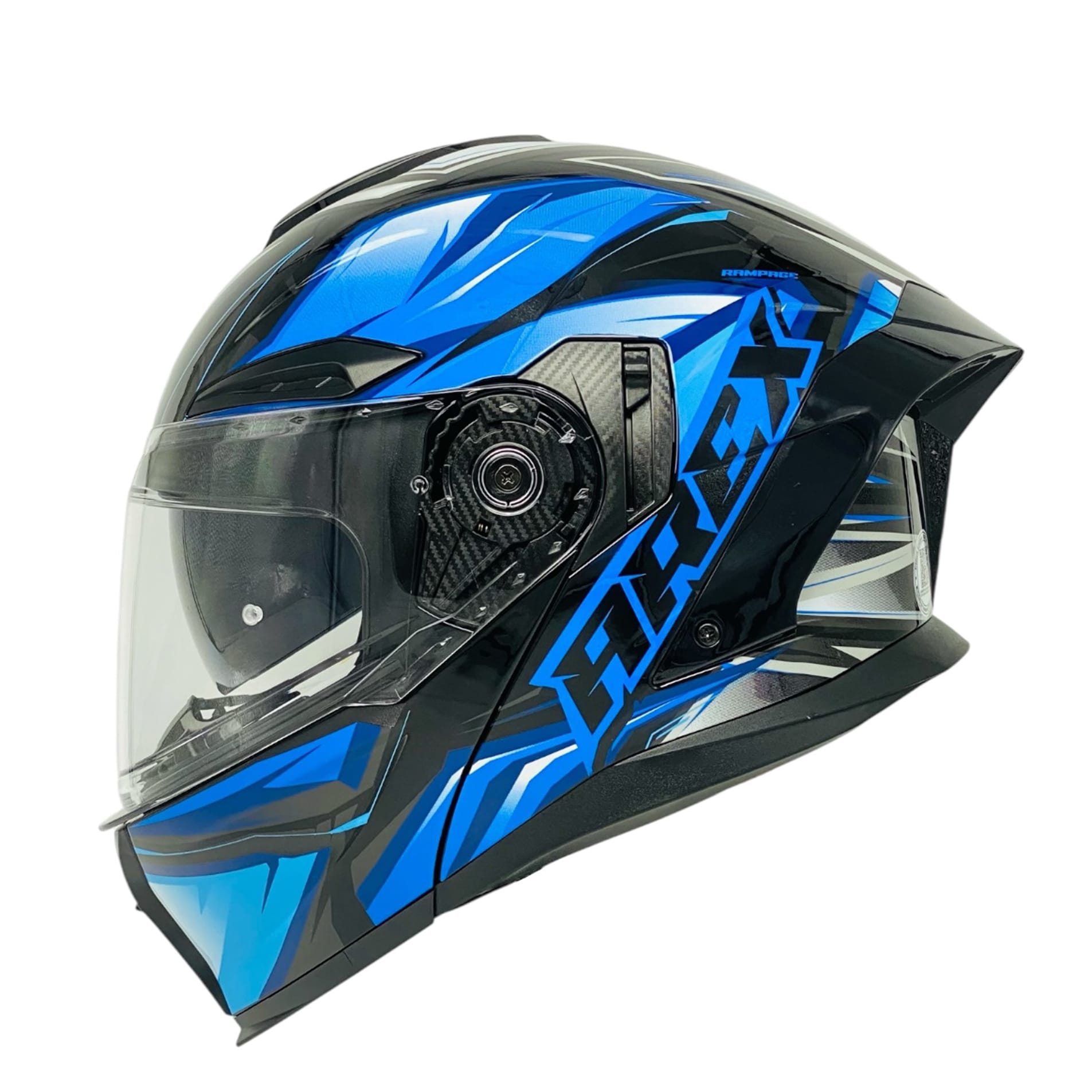 CASCO AREX MR-903 RAMPAGE NEGRO AZUL BRILLO