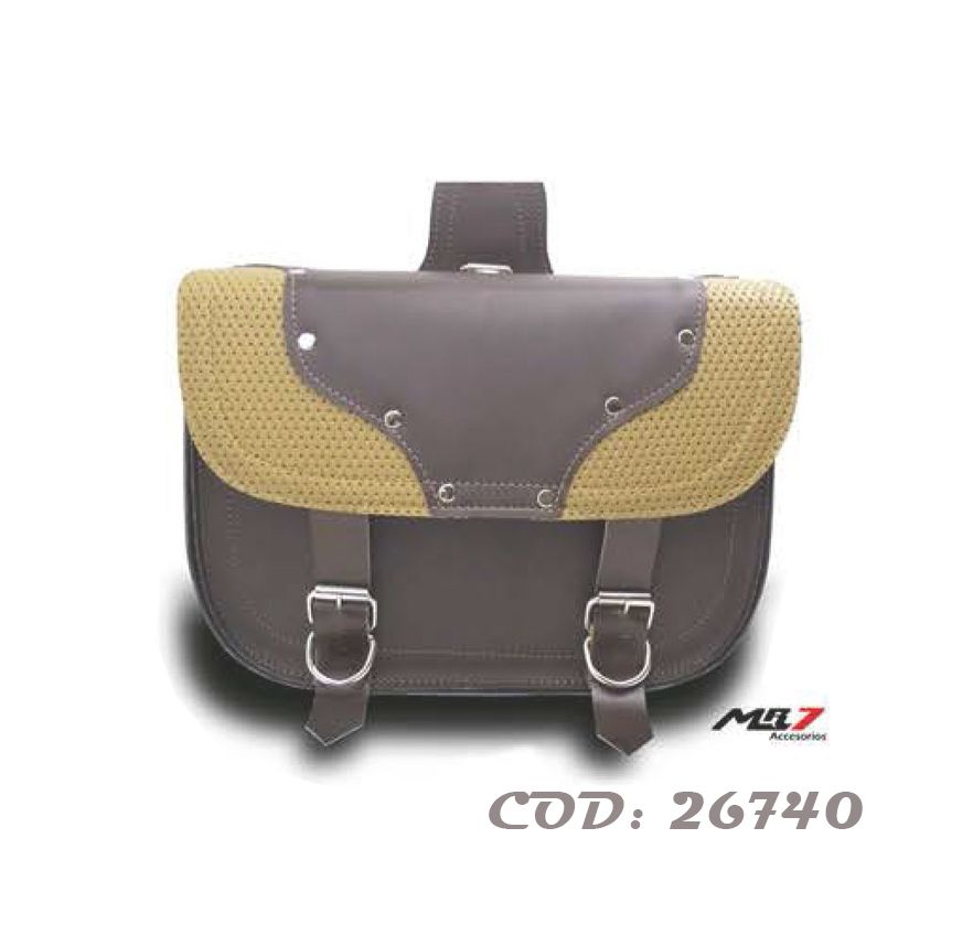 ALFORJAS CUERINA EN PUNTA CAFE/BEIGE 10 LTS JO MOD 2