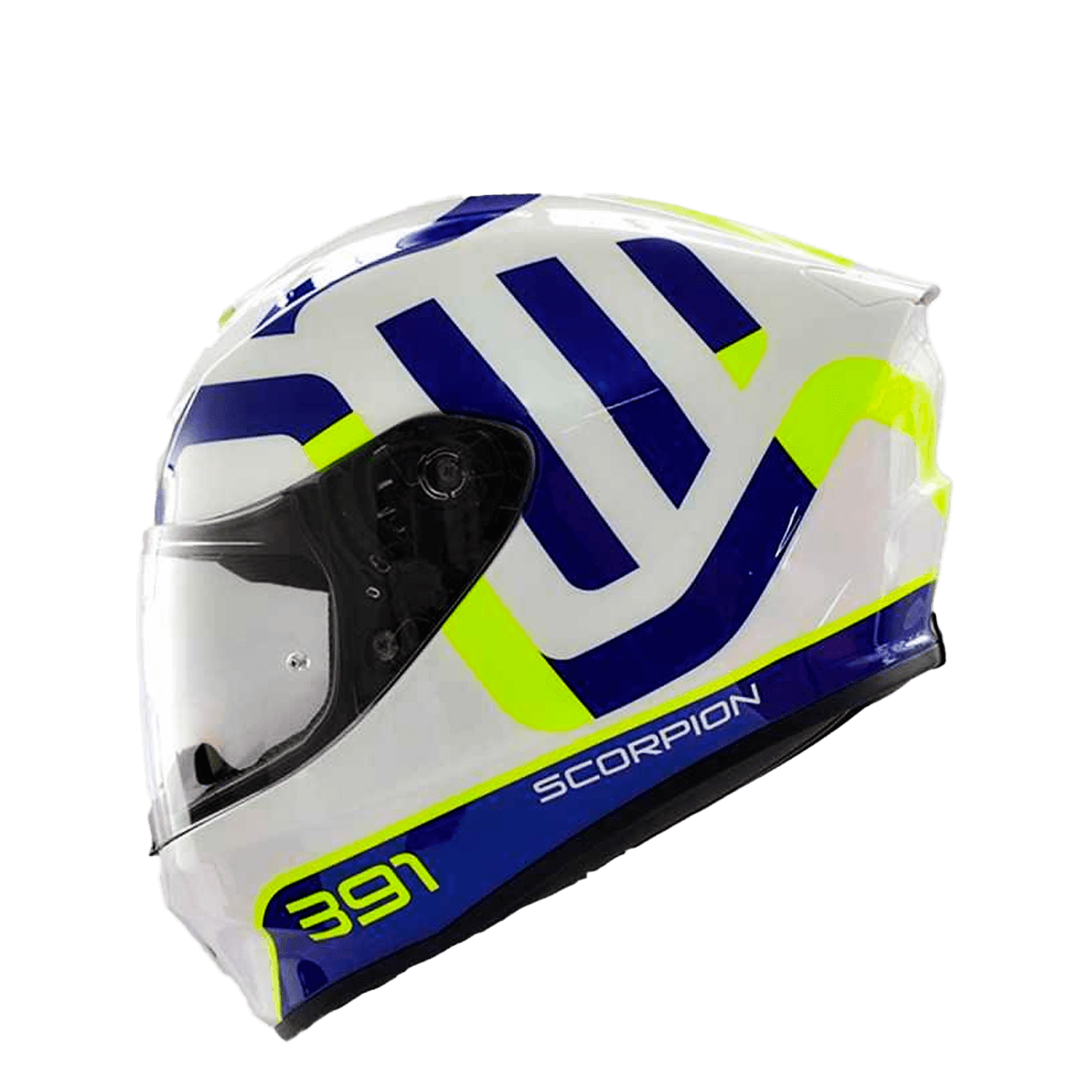 CASCO SCORPION EXO-391 AROK BLANCO AZUL AMARILLO