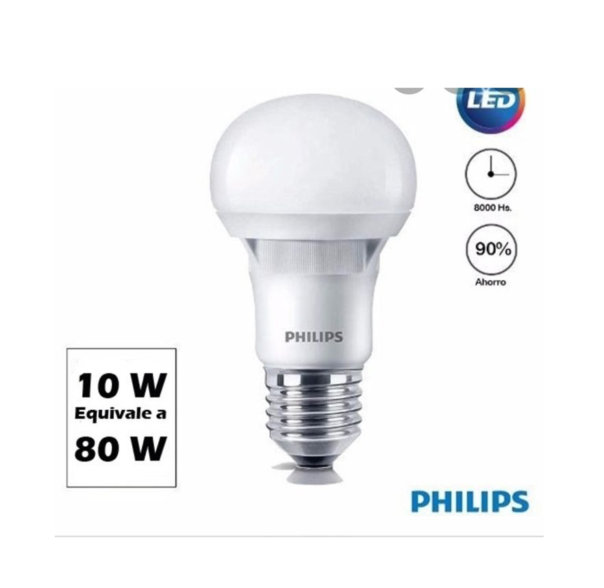 AMPOLLETA PHILIPS E-27 LED LUZ BLANCA 6500k  CAJA X1 10W=80W