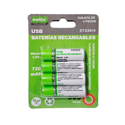 ELEC 620147 BATERIAS RECARGABLE USB AA EWTTO 720MAH