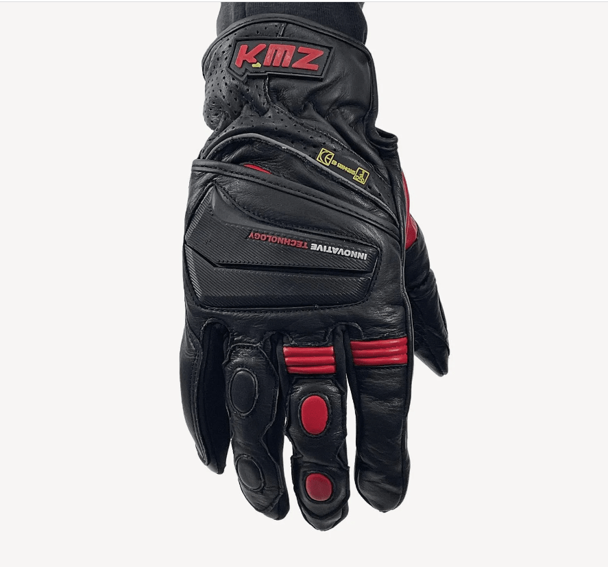 GUANTE CUERO KMZ COMBO NEGRO/ROJO