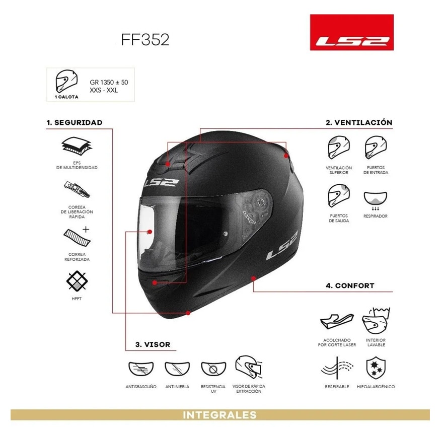 CASCO LS2 FF 352 MONO NEGRO BRILLANTE