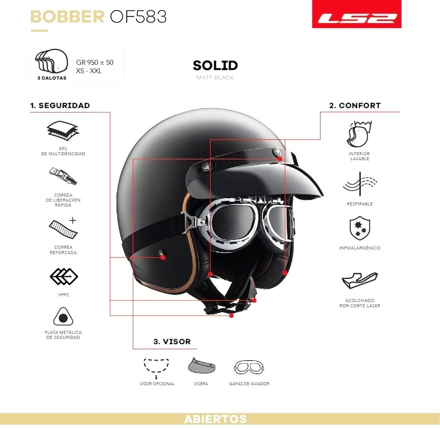 CASCO LS2 OF 583 BOBBER NEGRO BRILLO