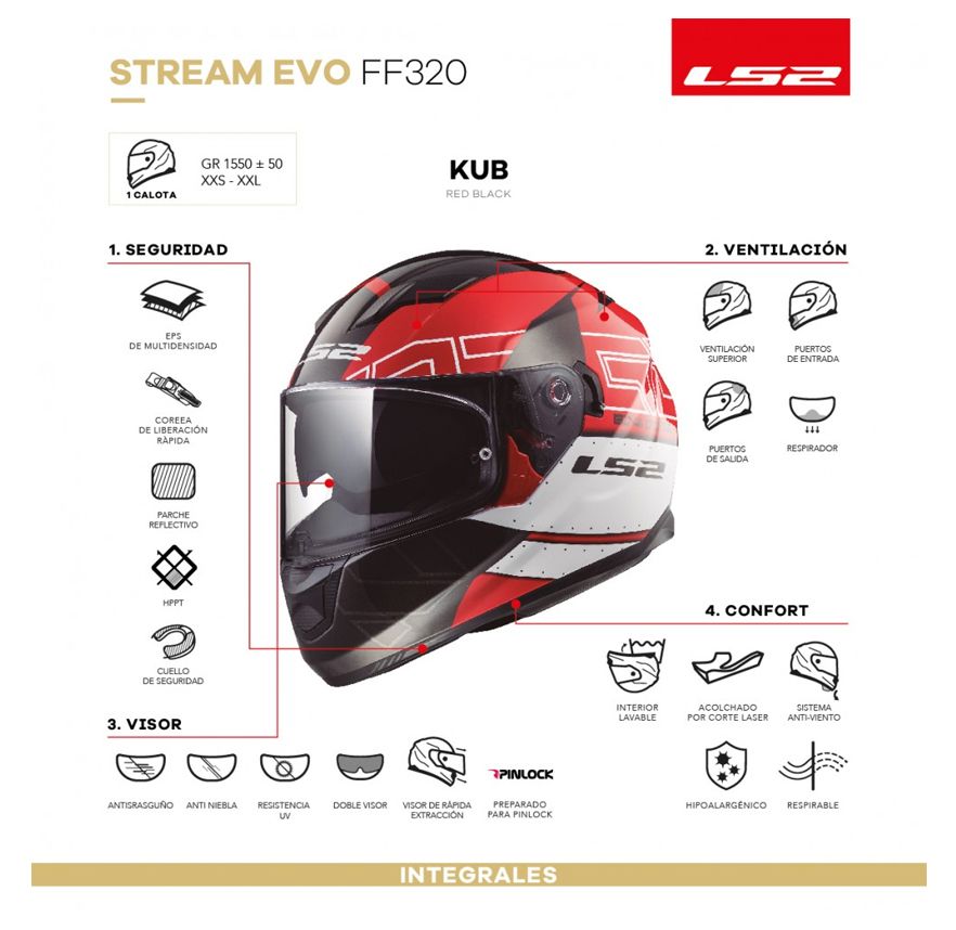 CASCO LS2 FF 320 EVO KUB ROJO NEGRO