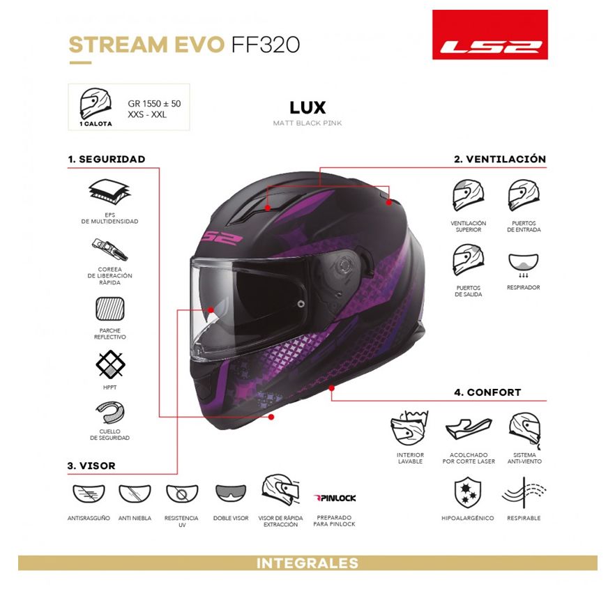 CASCO LS2 FF 320 EVO LUX NEGRO ROSA MATE