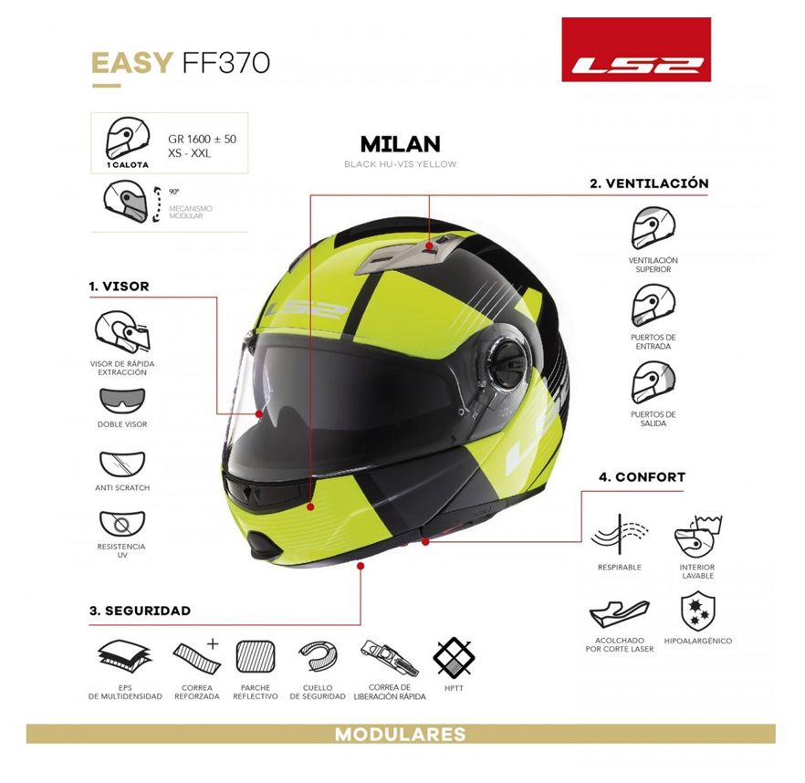 CASCO LS2 FF370 MILAN NEGRO/AMARILLO