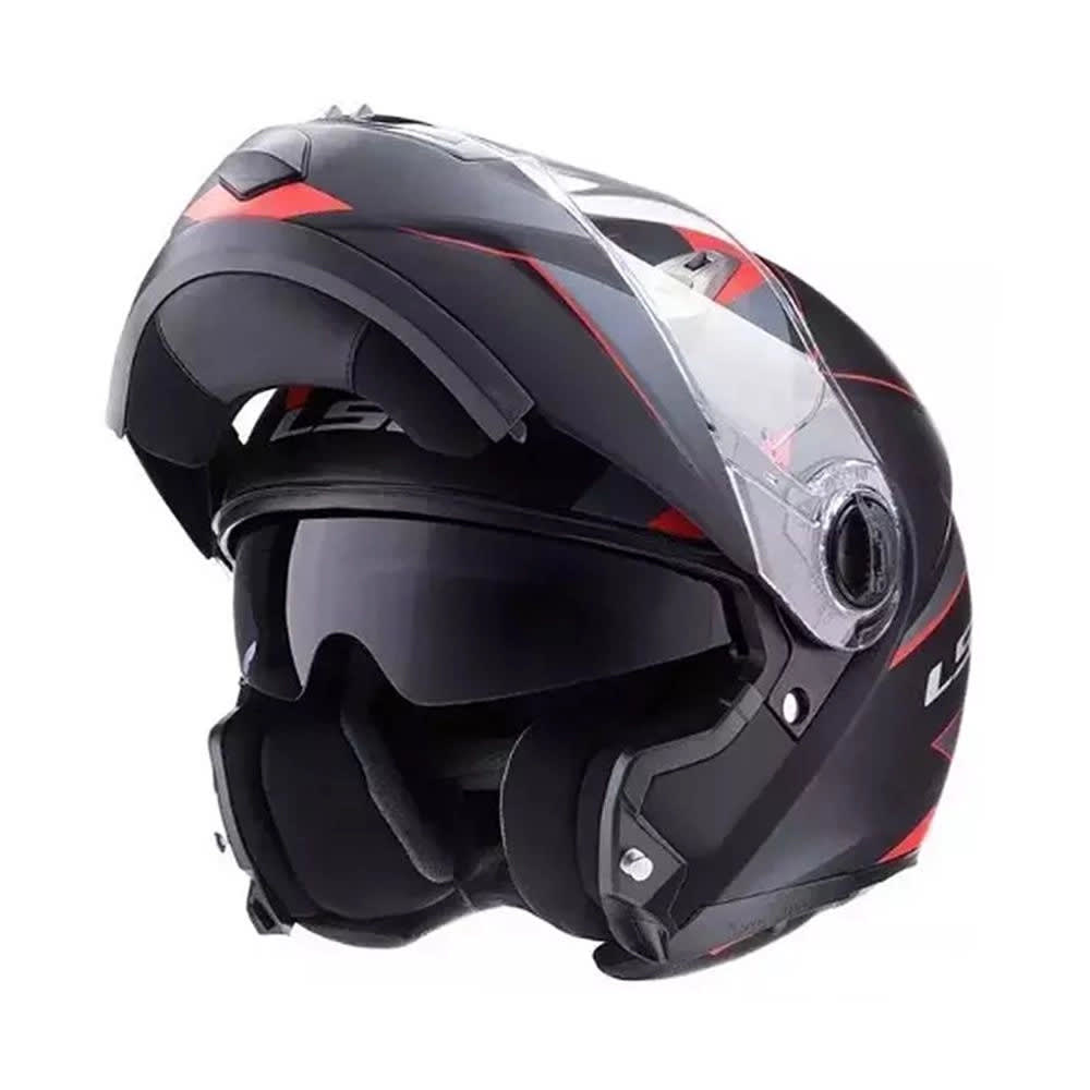 CASCO LS2 FF370 EASY STRIP NEGRO ROJO MATTE