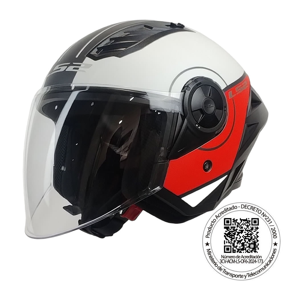 CASCO ABIERTO LS2 OF616 AIRFLOW II COVER BLANCO ROJO