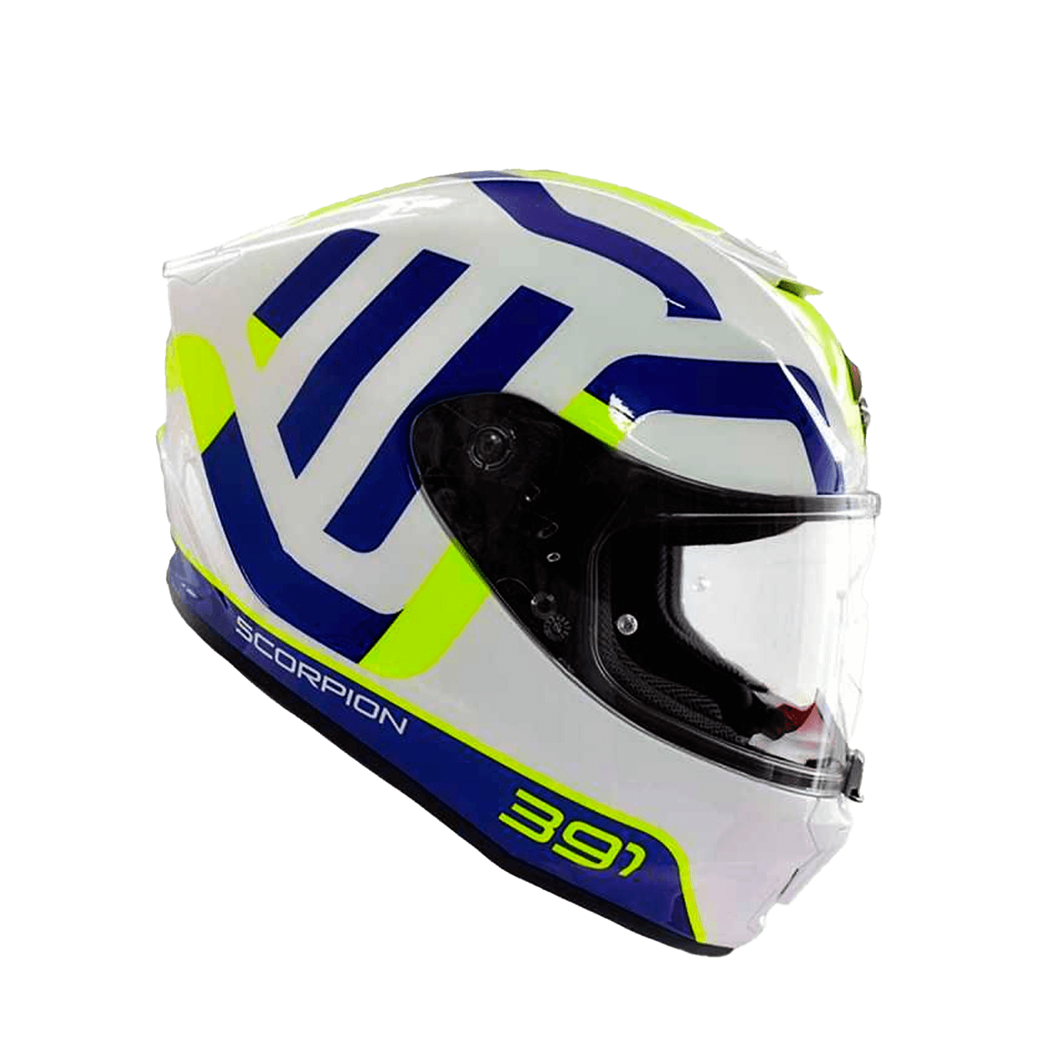 CASCO SCORPION EXO-391 AROK BLANCO AZUL AMARILLO