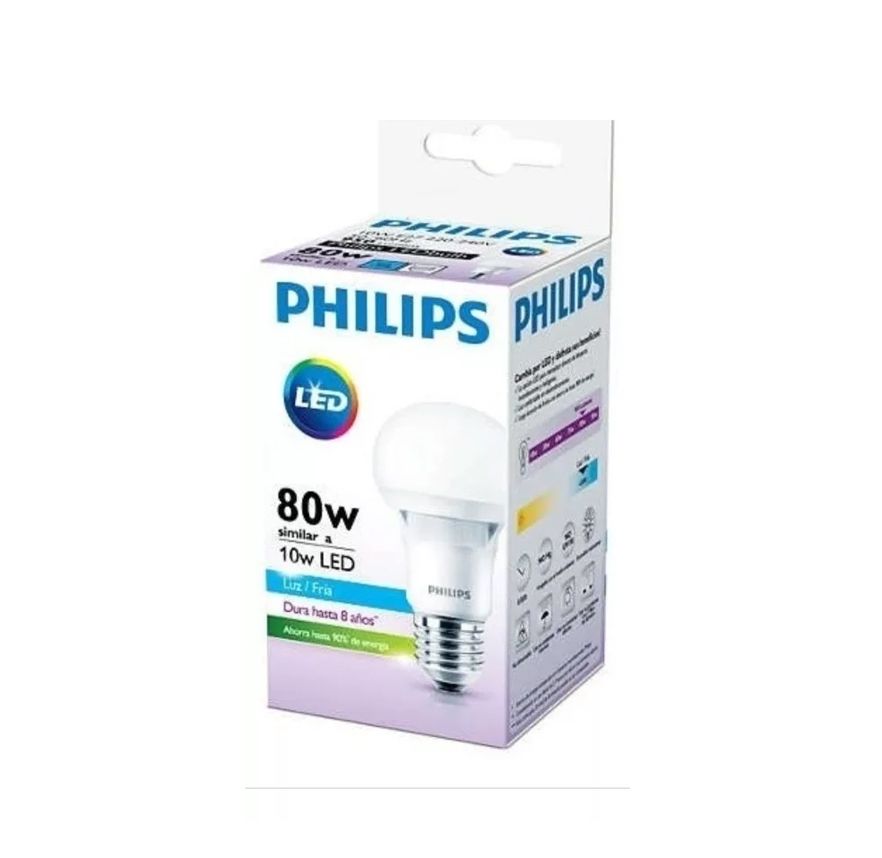 AMPOLLETA PHILIPS E-27 LED LUZ BLANCA 6500k  CAJA X1 10W=80W