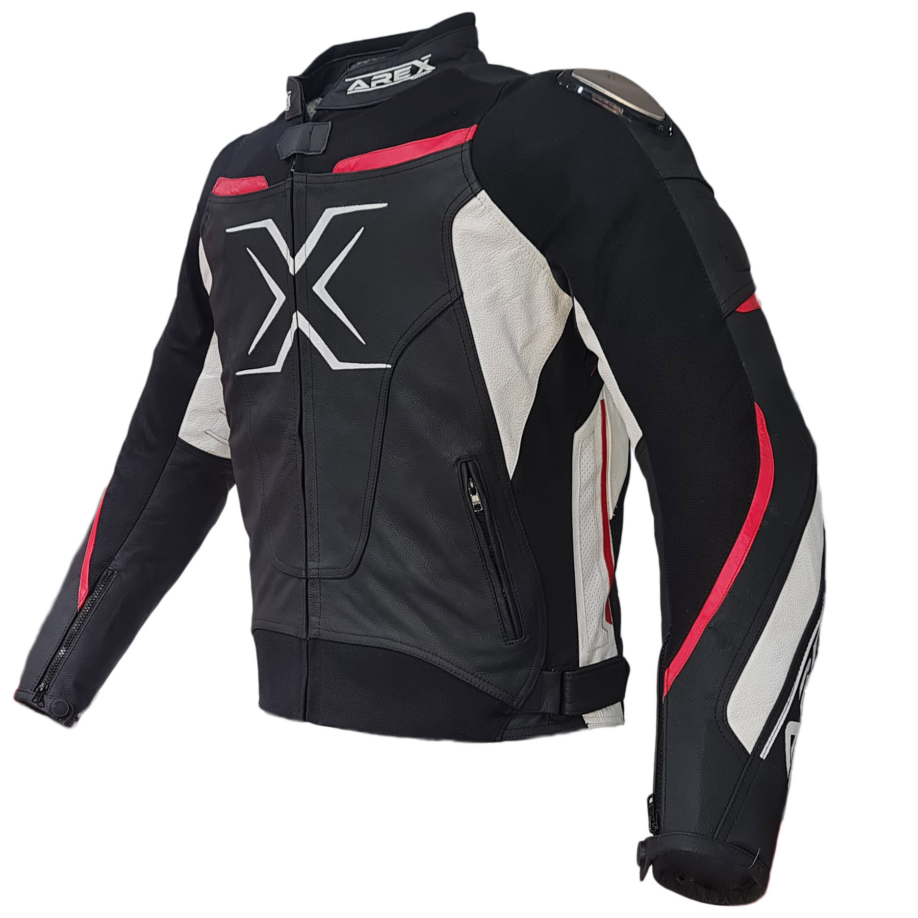 CHAQUETA CUERO AREX RACER NEG/BCO/ROJO