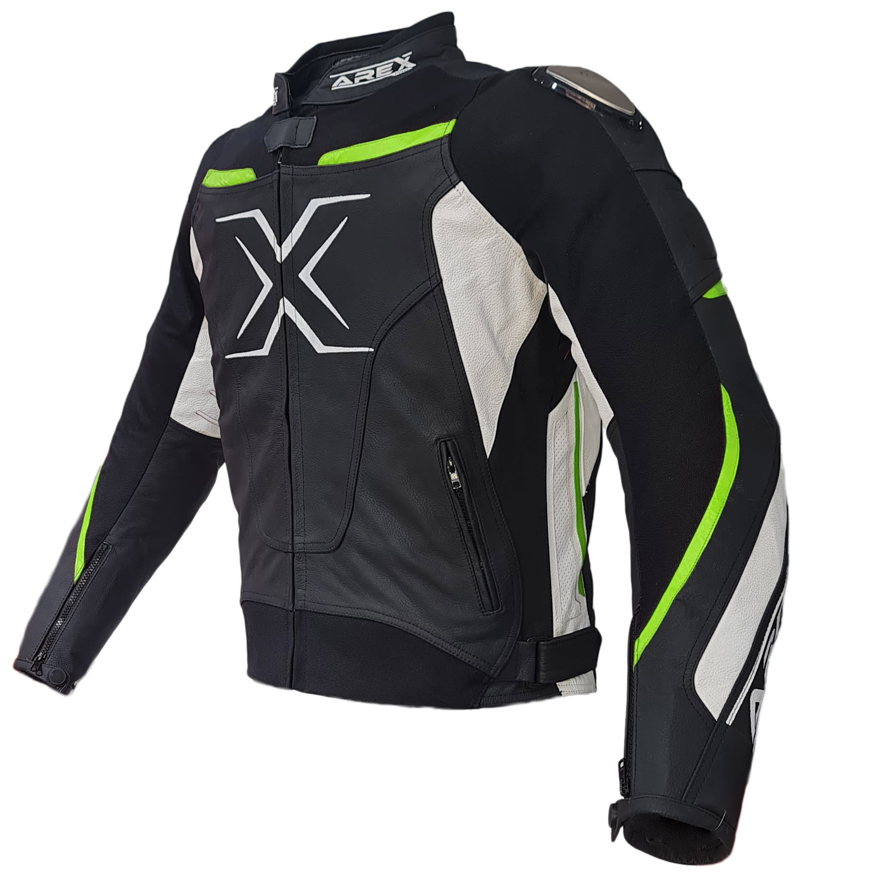 CHAQUETA CUERO AREX RACER NEG/BCO/AMA