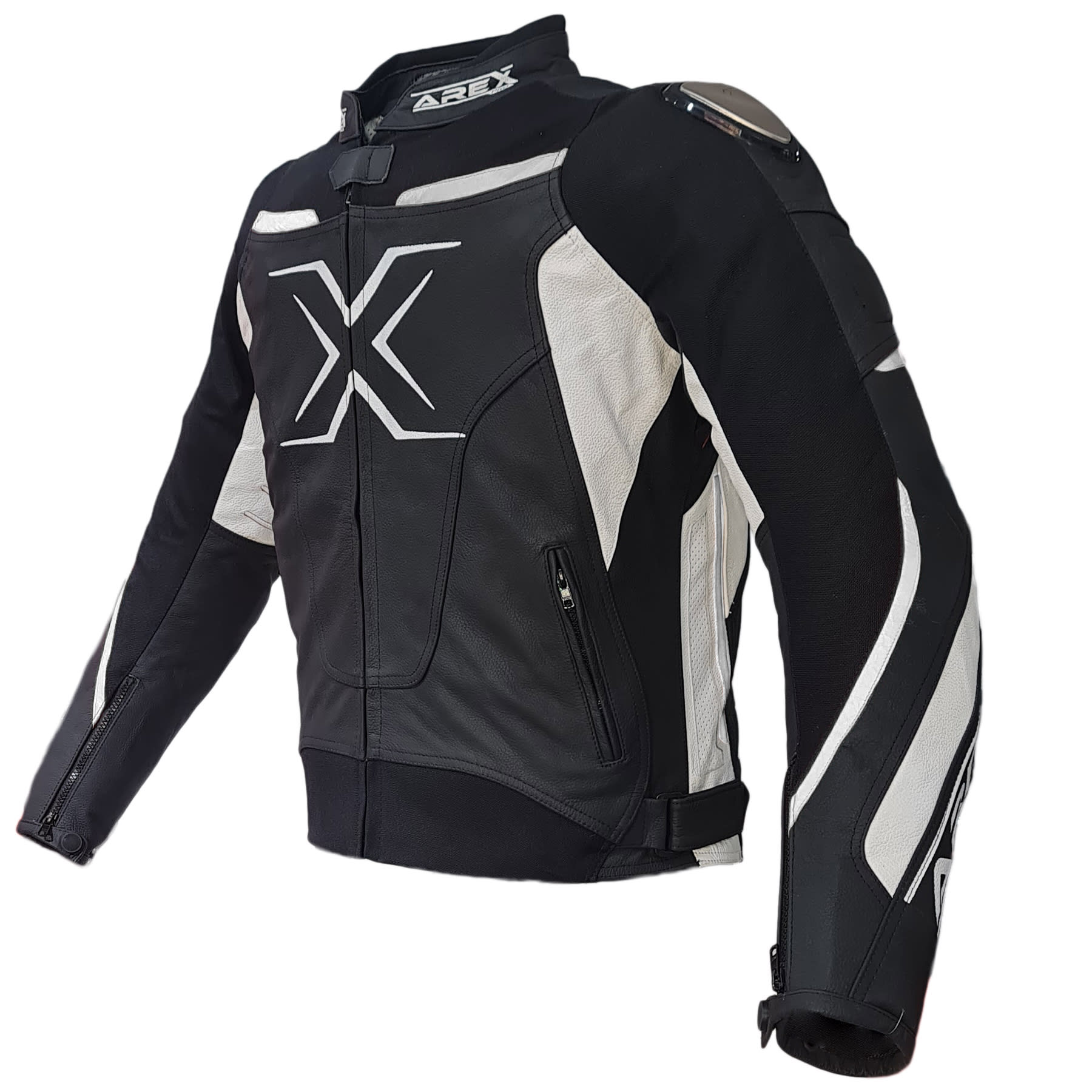 CHAQUETA CUERO AREX RACER NEGRO/BLANCO