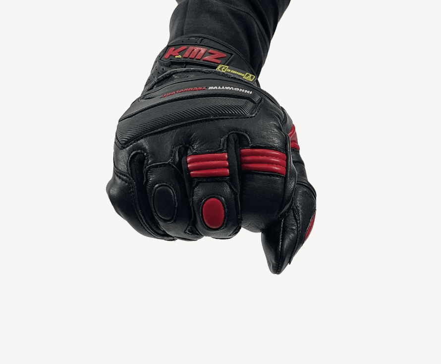 GUANTE CUERO KMZ COMBO NEGRO/ROJO