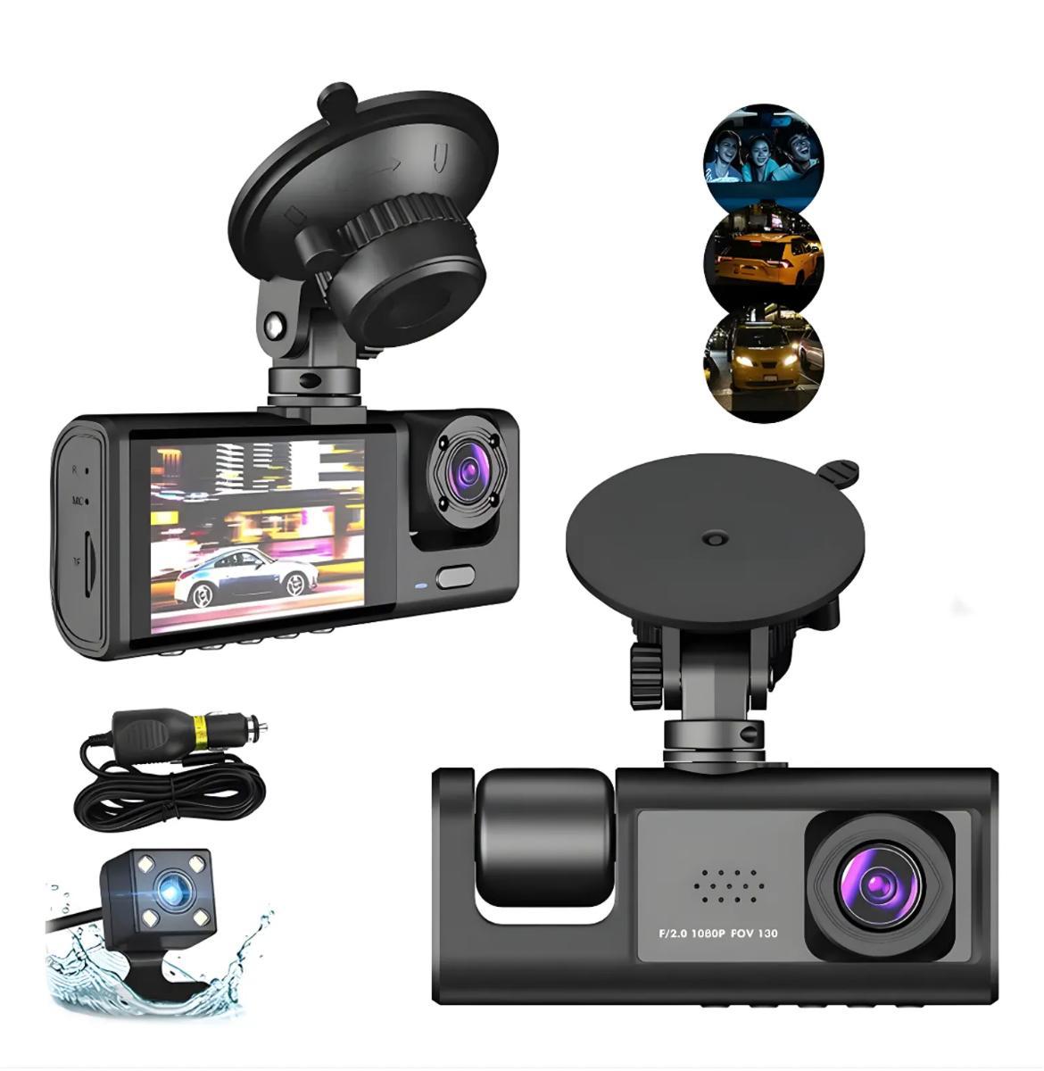 ELEK 325300 CAMARA 3 EN 1 P/AUTO TRASERA FRONTAL Y DENTRO FULL HD