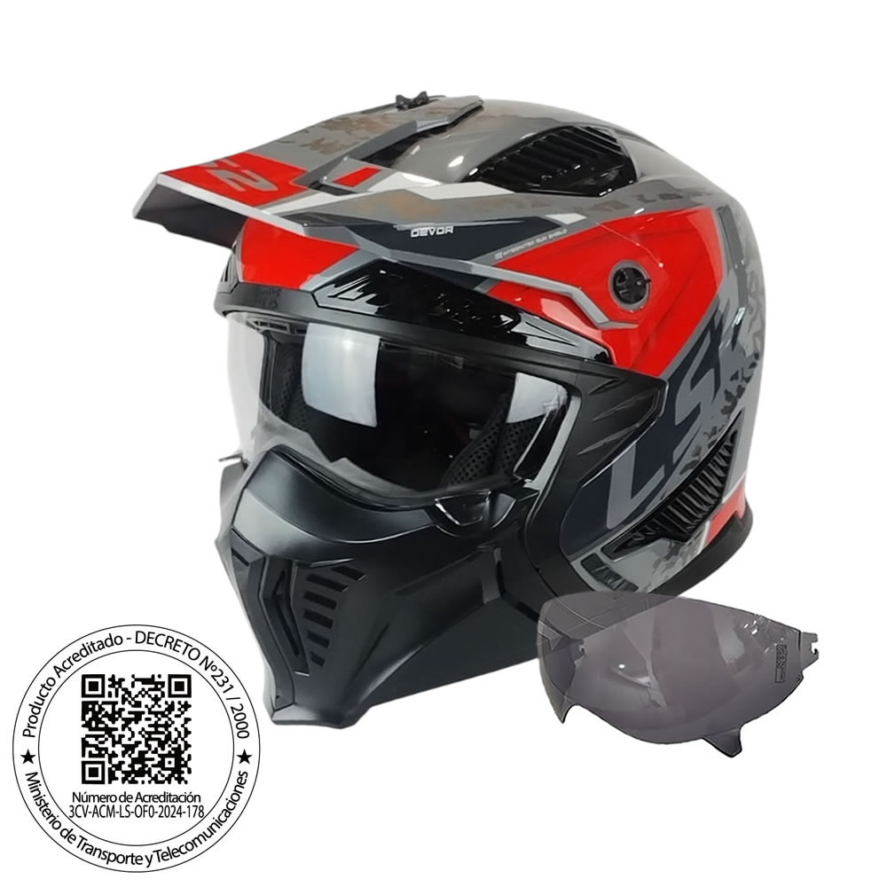 CASCO LS2 OF606 DRIFTER DEVOR SILVER TIT ROJO