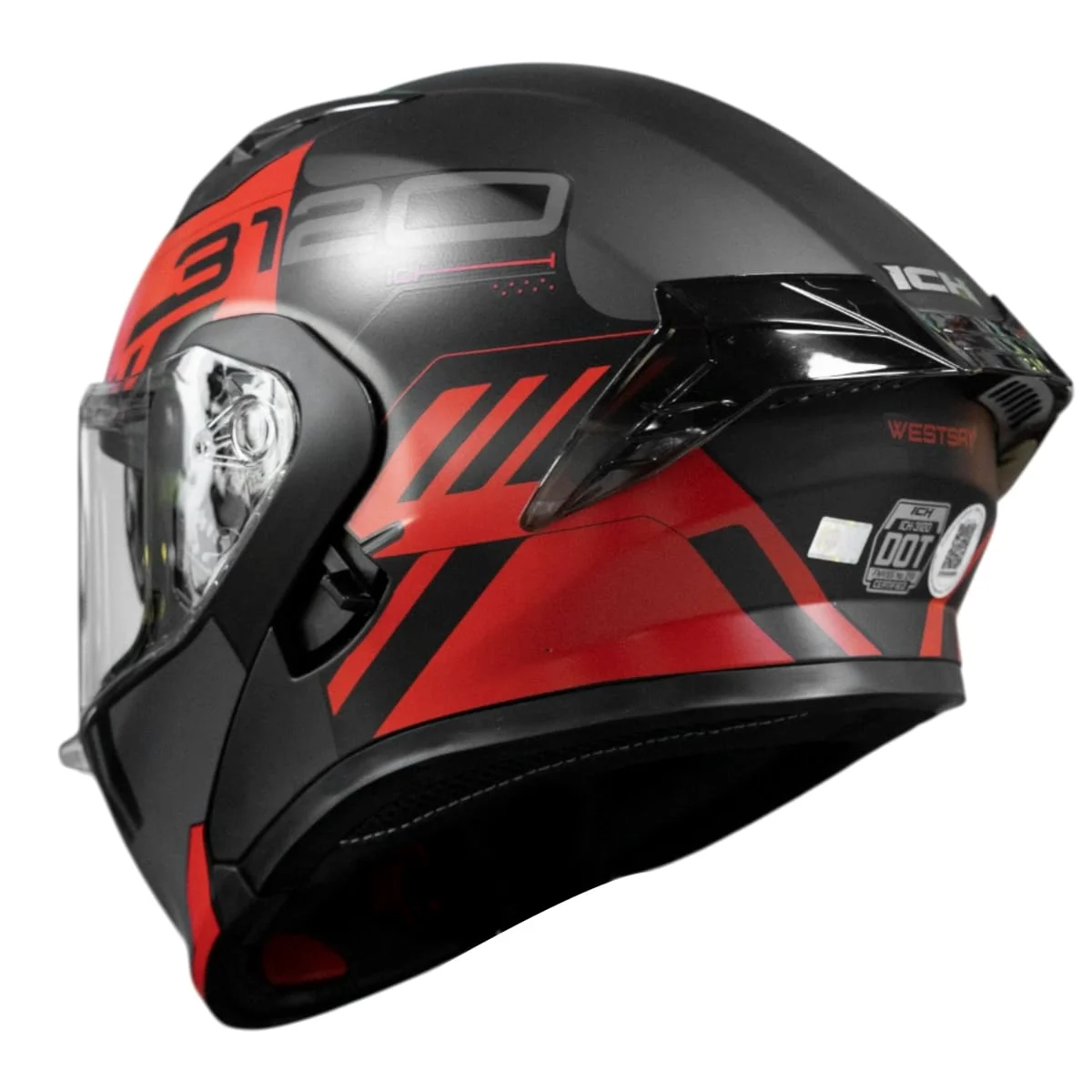 CASCO ICH 3120 WESTSAY ROJO NEGRO ABATIBLE SUN VISOR