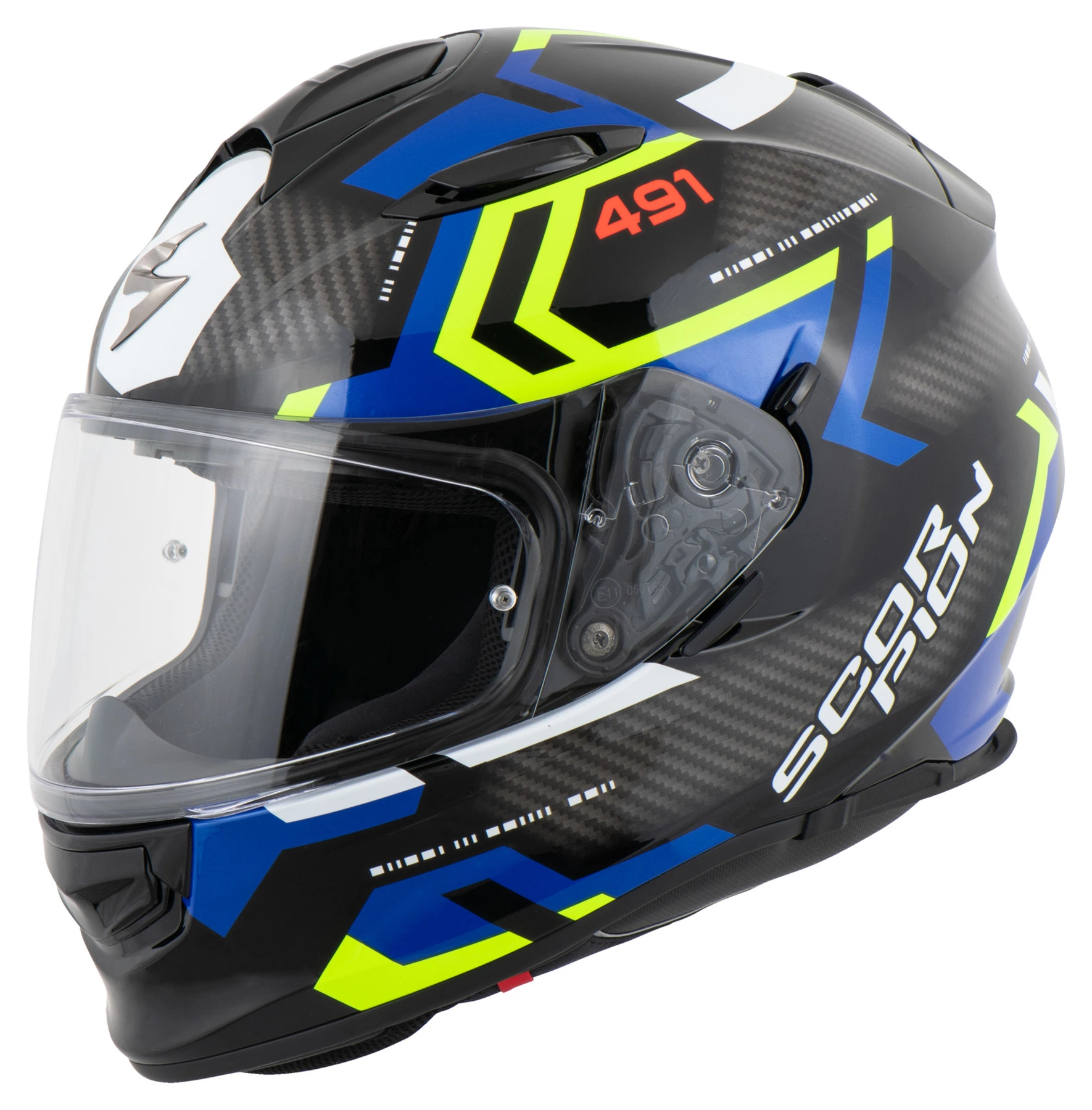 CASCO SCORPION EXO-491 SPIN NEGRO AZUL AMARILLO