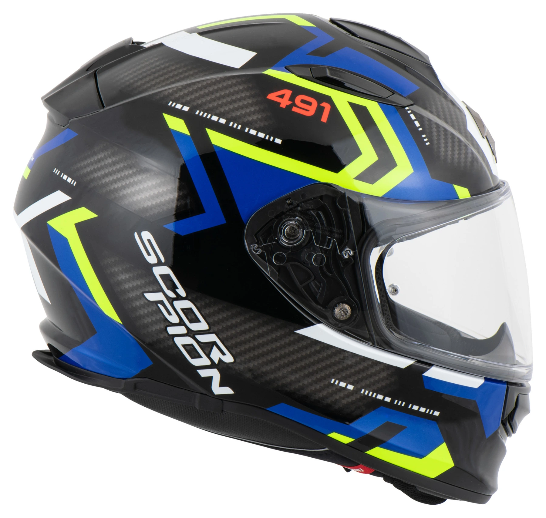 CASCO SCORPION EXO-491 SPIN NEGRO AZUL AMARILLO