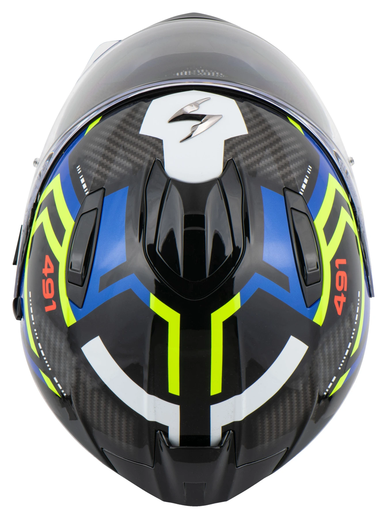 CASCO SCORPION EXO-491 SPIN NEGRO AZUL AMARILLO