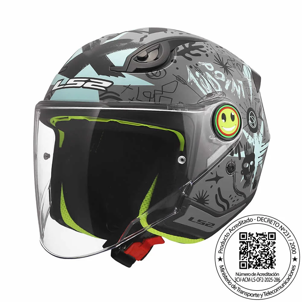 CASCO LS2 OF622 FUNNY II SCRIBBLE GRIS AZUL MATE