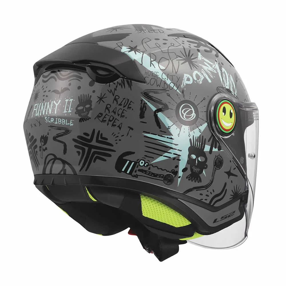 CASCO LS2 OF622 FUNNY II SCRIBBLE GRIS AZUL MATE